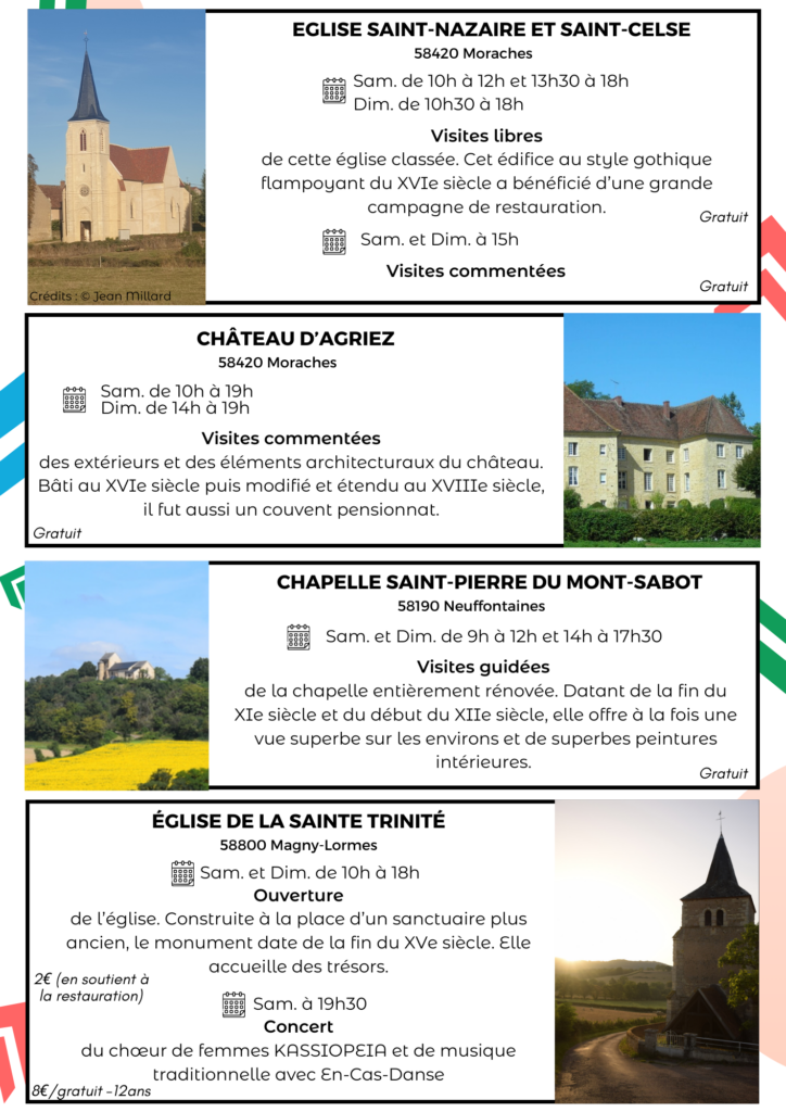 Journées du patrimoine 2024 : église de Moraches, château de Moraches, Chapelle du Mont Sabot, Eglise de Magny-Lormes