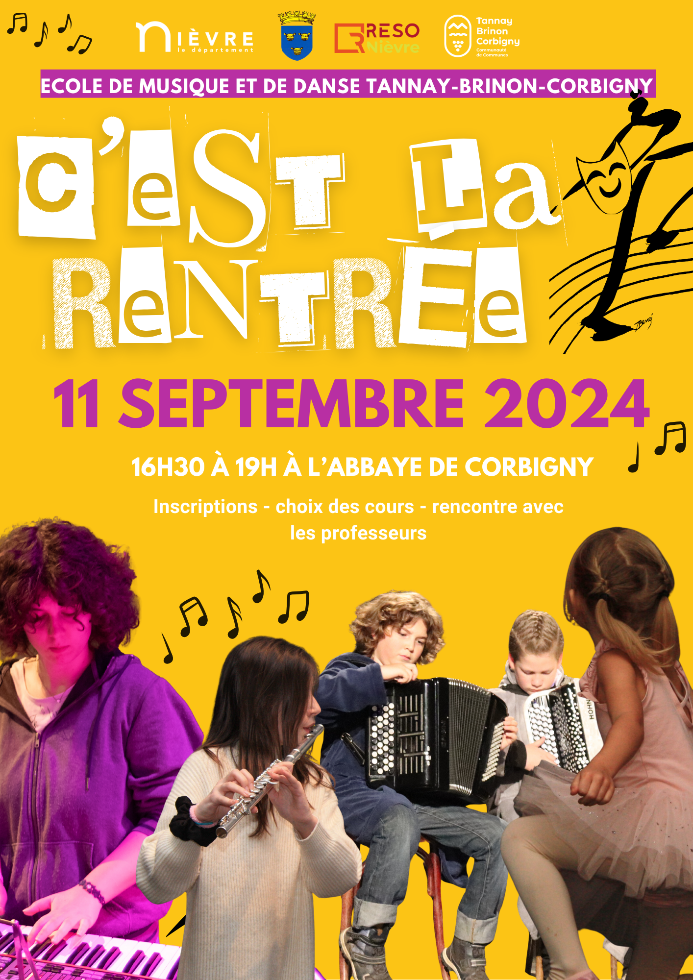 Ecole de musique et de danse : c'est la rentrée ! Inscriptions le 11 septembre 2024 de 16h30 à 19h. Venez rencontrer les professeurs et choisir votre cours.