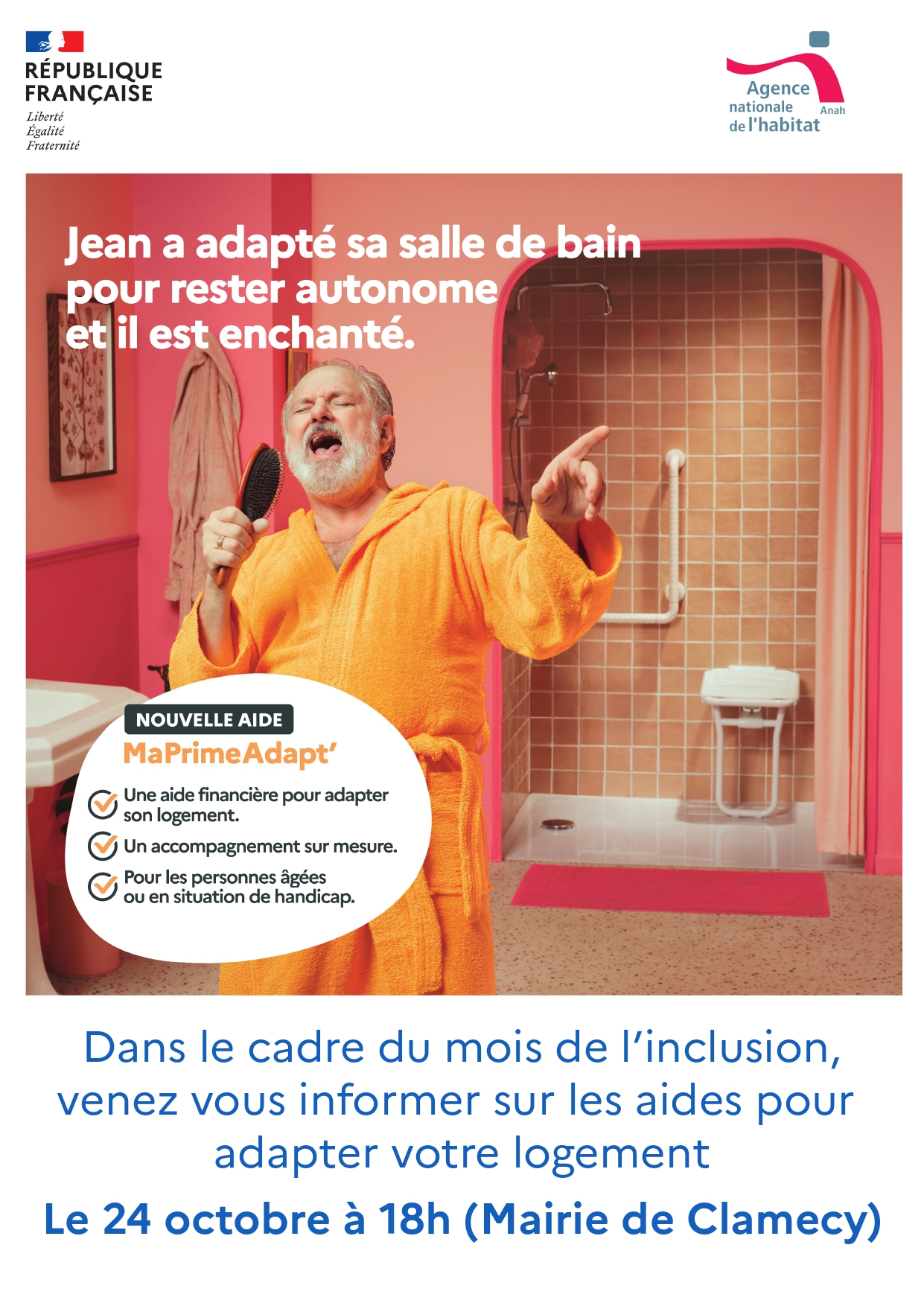 Dans le cadre du mois de l'inclusion, venez vous informer sur les aides pour adapter votre logement. Le 24 octobre à 18h à la mairie de Clamecy