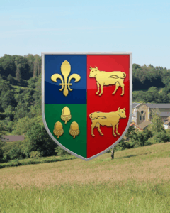 logo de la commune de Mhère avec un paysage en arrière plan