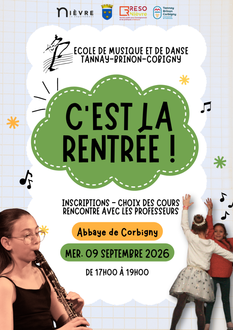 rentrée 2026 de l'Ecole de Musique et de Danse de 17h à 19h à l'Abbaye de Corbigny